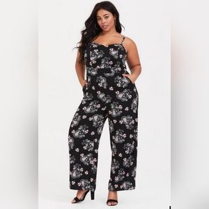 Torrid Black & Pink Paisley Wide Leg Challis Jumpsuit Size 3X, BRAND NEW/NWOT